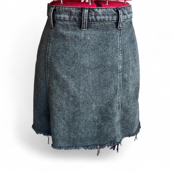 We The Free Black Denim Asymmetrical Button Front Mini Skirt With Distressed Hem - Picture 3 of 7